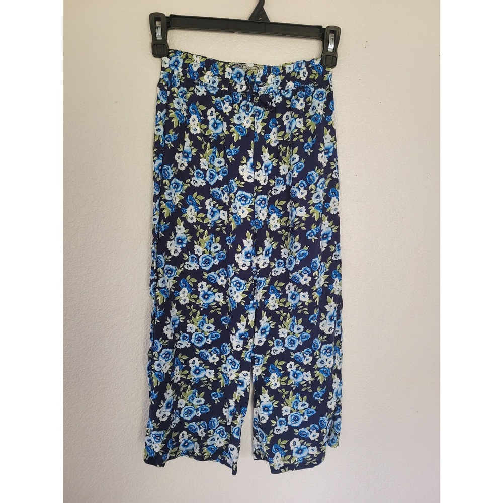btween Girls Navy‎ Blue Floral Rose Print Wide Leg Elastic Waist Pants 6X #10